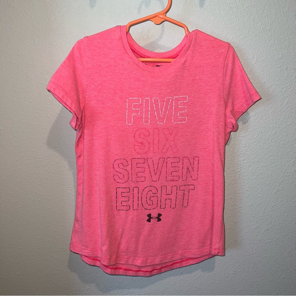 Under Armour size youth s pink FIVE SIX SEVEN EIGHT dance graphic tee